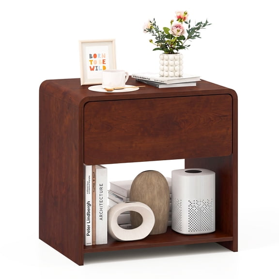Costway 1 PCS Modern Style Nightstand 2-Tier Sofa Side Bedside Table with Drawer & Open Shelf