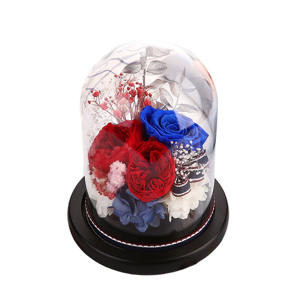 Valentines Day Gift for Girlfriend Eternal Flower in Glass Cover Mother'S Day Home Decor LED-Light Dried Flowers Roses B