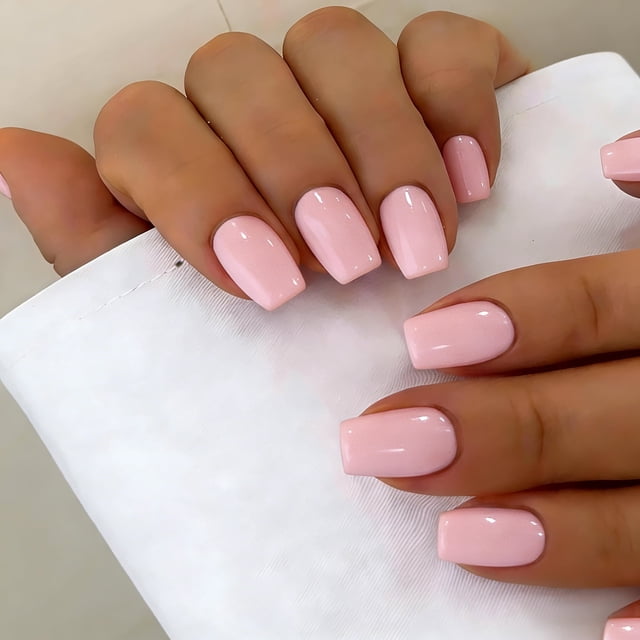 Uñas postizas Press On SXVME cortas rosa bebé estilo coffin 30 piezas