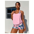 thumbnail image 5 of Women's Light Pink Halter Tankini Swimsuit, Pink and Blue Floral Print Two-Piece with Boyshorts, Sizes S-XL, 5 of 6