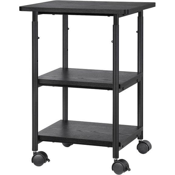 VASAGLE Industrial Printer Stand 3-Tier Machine Cart with Wheels and Adjustable Table Top Black