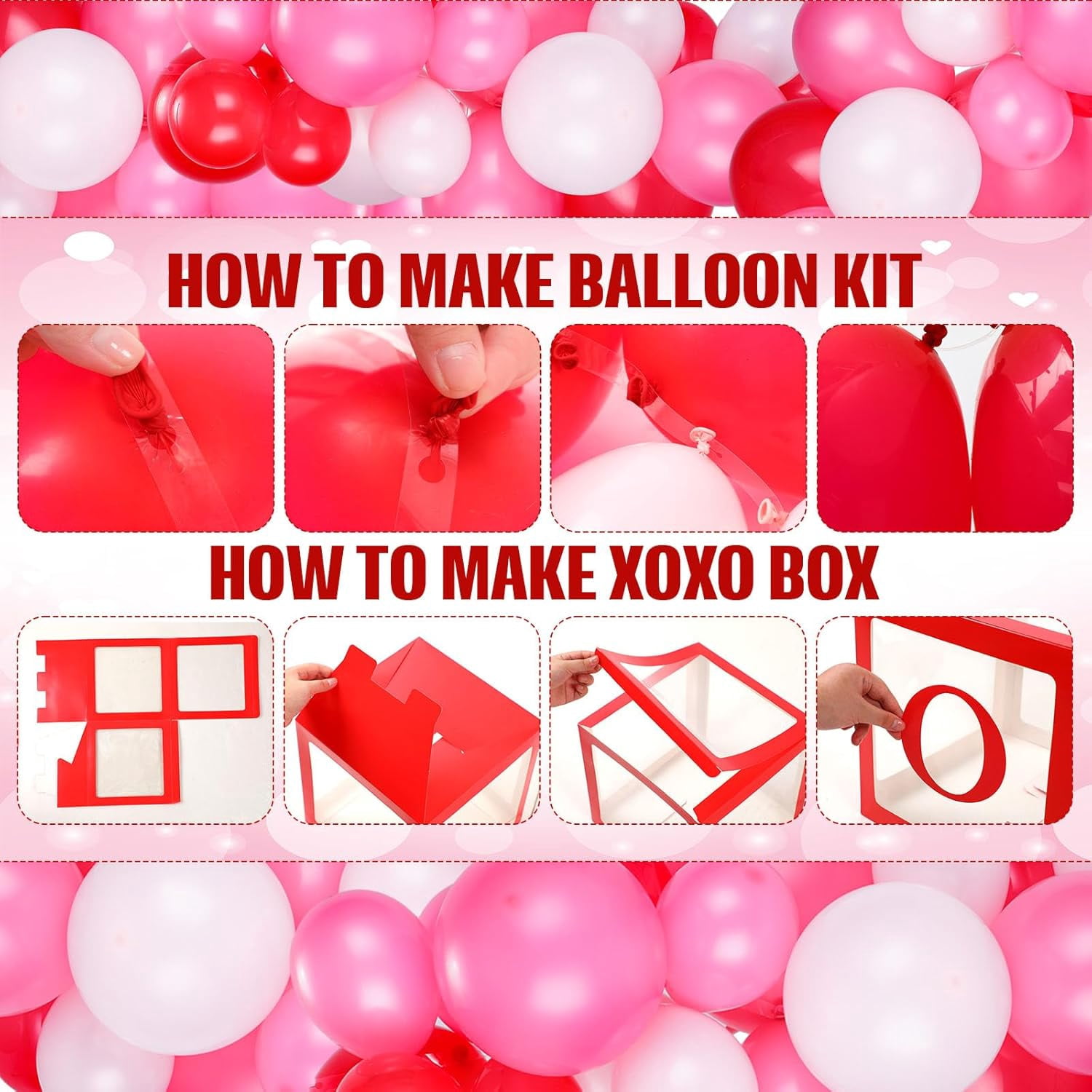 Valentines Day Decor - XOXO Balloon Arch & Boxes, Pink Heart Balloon Garland Arch Kit for Wedding, Engagement, Party