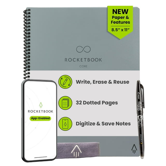 Cuaderno espiral reutilizable Rocketbook New Core Gris tamaño Carta