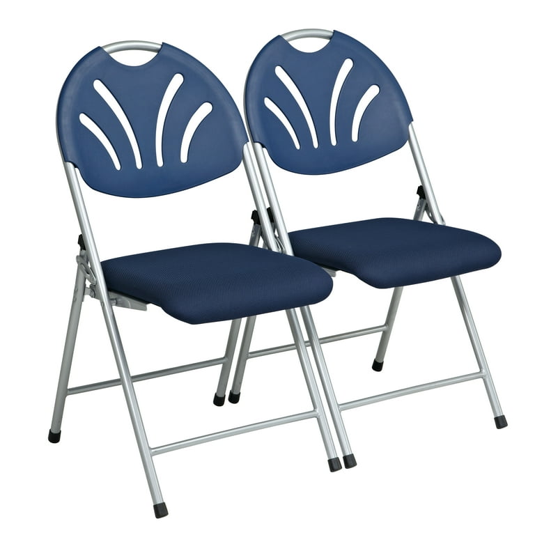 Office Star Products Folding Chair with Blue Plastic Fan Back and