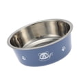 thumbnail image 1 of Tazones para perros pequeños antideslizantes de 1 pieza con patrón de panda para interiores y exteriores, acero inoxidable y plástico azul, 1 of 4