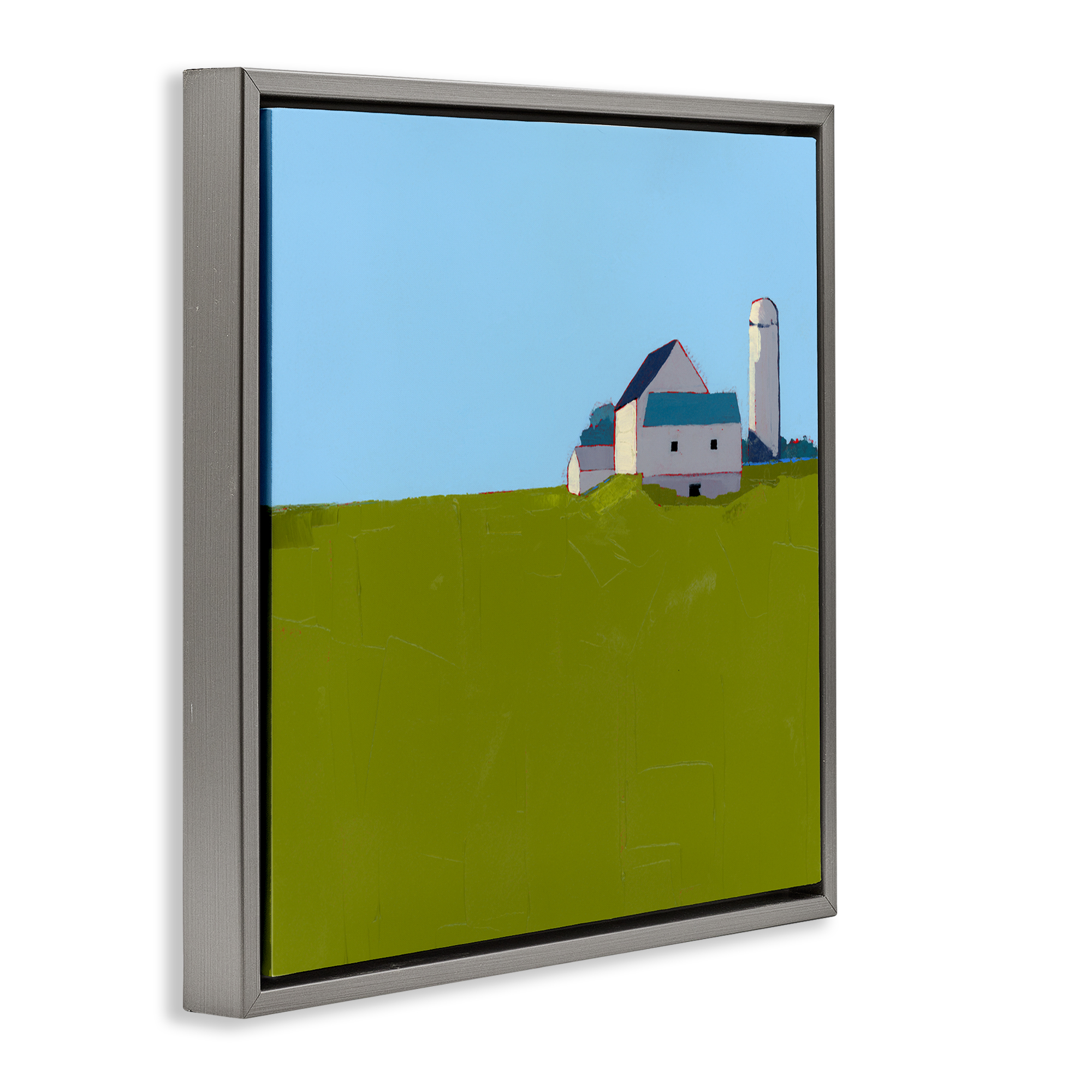 Farmland Silo in Distance Gray Framed Floater Canvas Wall Art, design by Ruth LaGue
