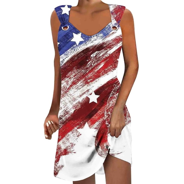 Vestido de Verano para las Mujeres Impreso sin Mangas Cuello en V, Fluido Casual Y Moda Vestido sin Mangas para las Mujeres
