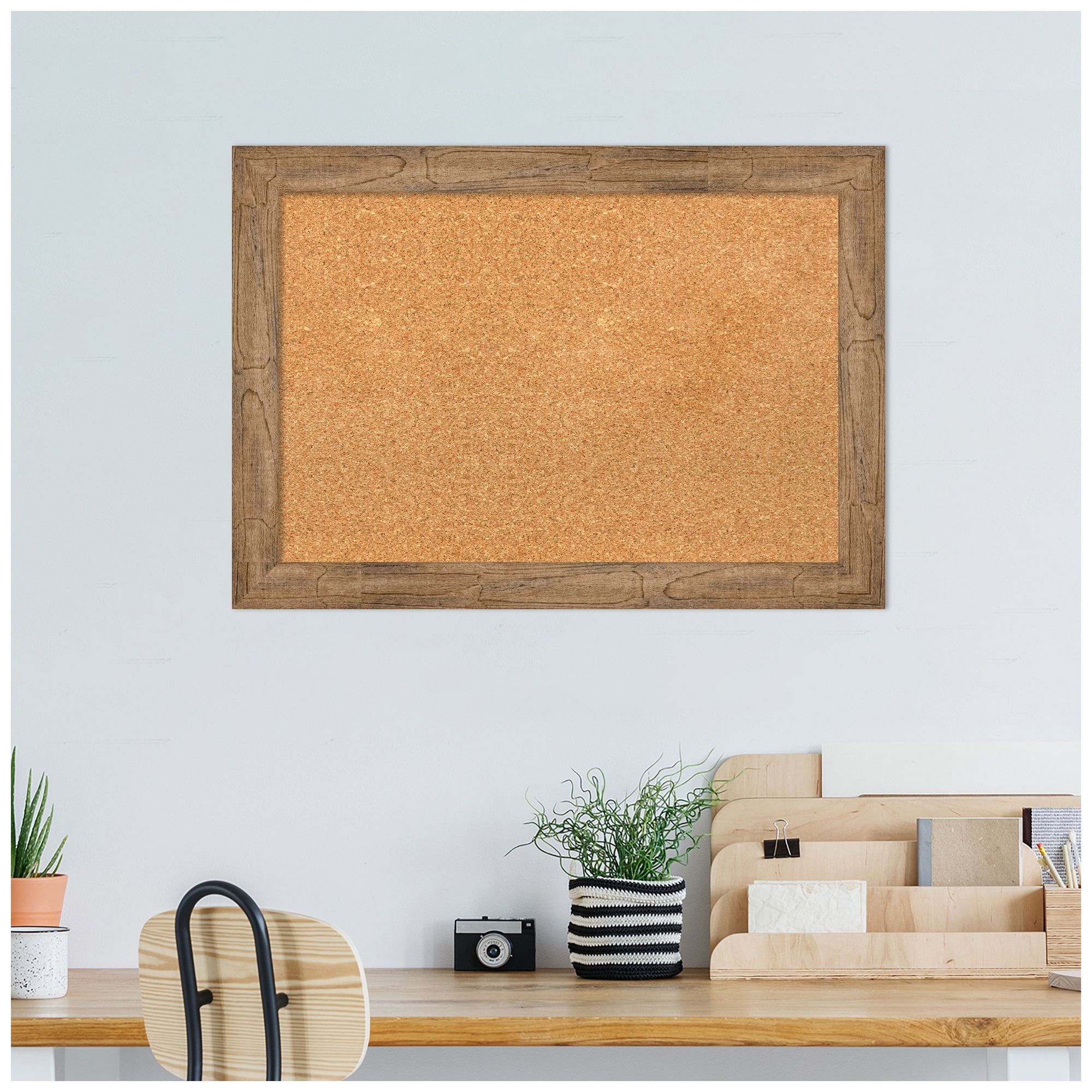 Amanti Art Natural Cork Board Wood Framed Owl Brown Narrow Bulletin Board 28 in. x 20 in.