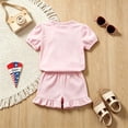 thumbnail image 5 of enyan Toddler Girl Back to School Outfit Apple Ruffle Short Sleeve T-Shirt Top Shorts Set Preschool Clothes Summer Pink,12-18 Months, 5 of 6