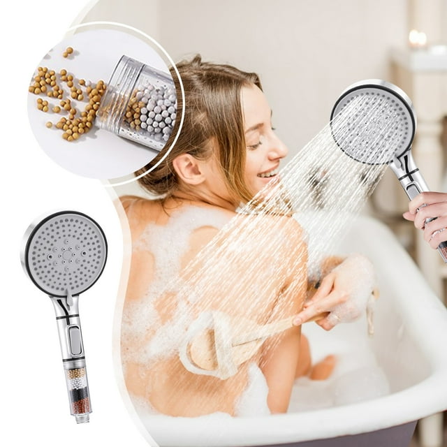 HOARBOEG with Filtering Function Shower Head - High-Pressure Handheld Showerhead - Hard Water High Pressure 5 Spray Modes Handheld Shower Head for The Elderly, Children Clearance Silver
