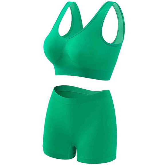 Aofany Womens Sports Bra And Boy Shorts Sets Bra Stretch Non Steel Ring Push Up Sports Bra with Seamless Boxer Briefs Plus Size Workout Yoga 2 Pieces Set