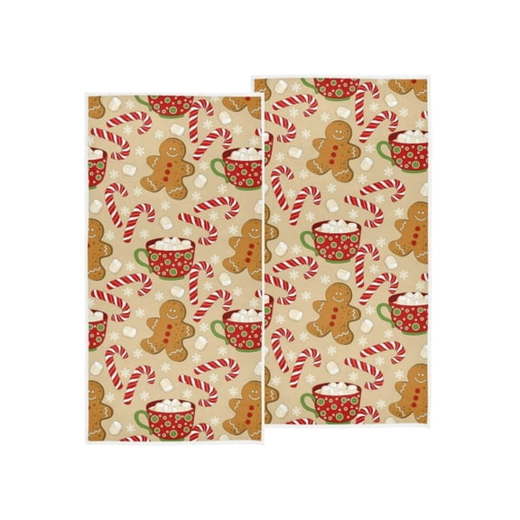 JOOCAR Christmas Kitchen Towels, Cute Christmas Gingerbread Man Candy Cane Christmas Towels, Suitable for Home Kitchen Holiday Decoration Housewarming Gift Towel Set of 2