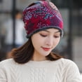 thumbnail image 1 of Autumn Winter Cap Soft Fashion Neck Warm Warmer Print Flower Beanie Velvet Bonnet Women Hat Bib Hats WINE RED, 1 of 8