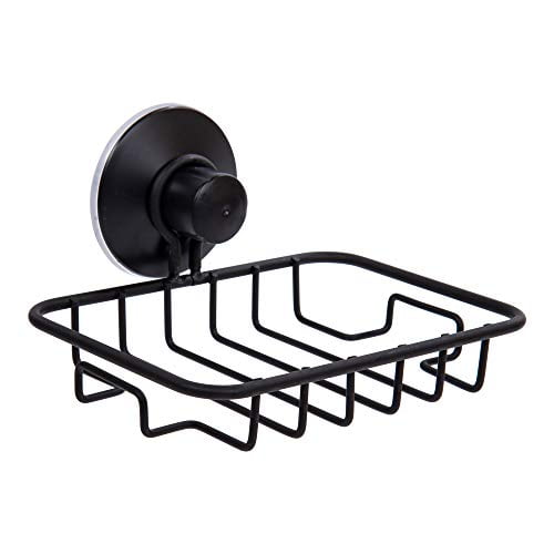 Bodico Aspiration Forte Moderne Élégant Mat Noir Savon Vaisselle Salle de Bain Organisateur, 5,25 x 3,75 Pouces, Argent