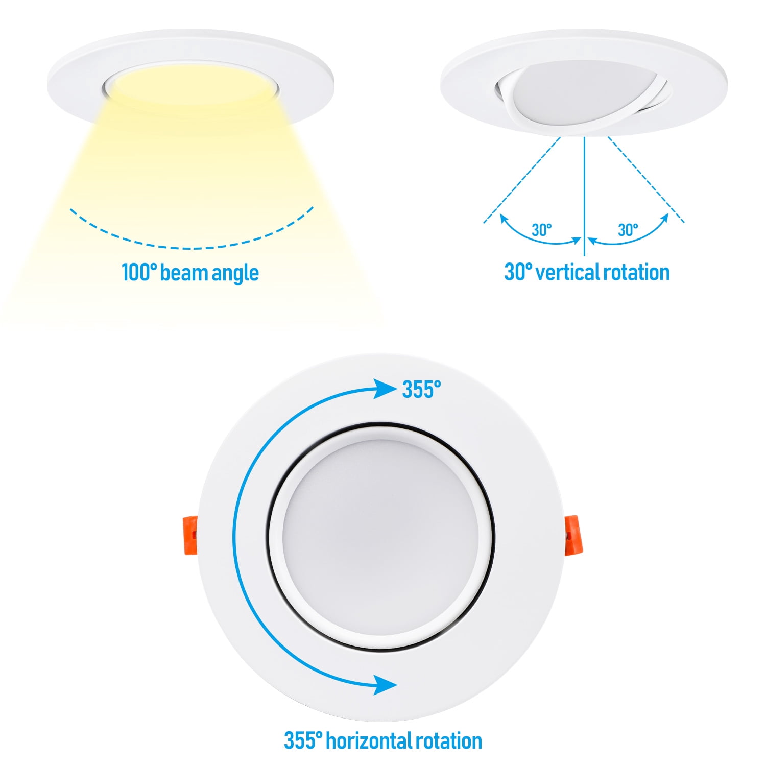 4 Pack 13.5W 6 Inch Slim Gimbal LED Recessed Light, Dimmable Directional Ceiling Light, 3000K Warm White