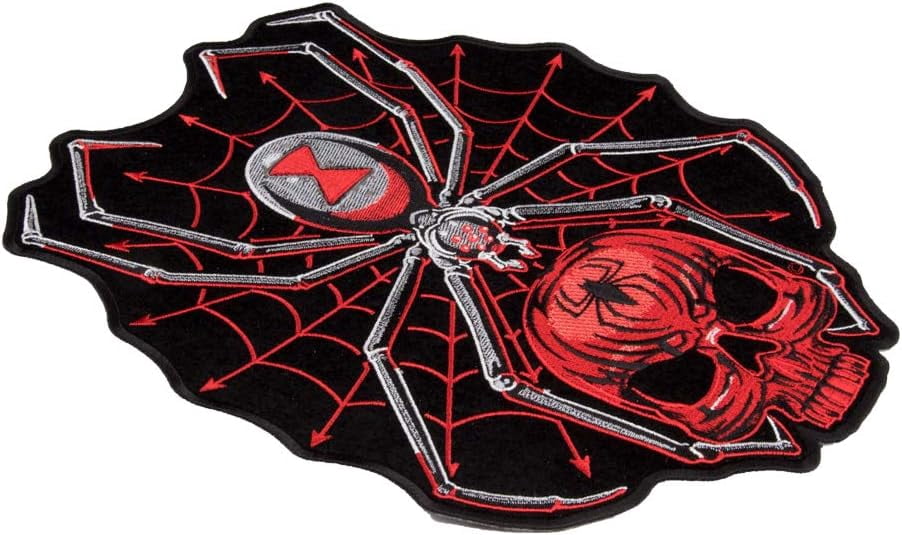 Black Widow Spider Web Red Skull Patch, X-Large Size