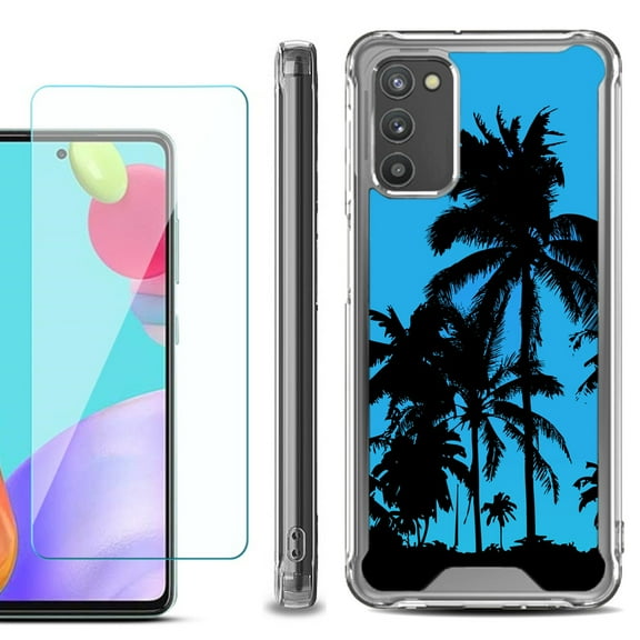 Shockproof Bumper Phone Case for Samsung Galaxy A03s, with Tempered Glass Screen Protector, by OneToughShield ® - Tropical Summer