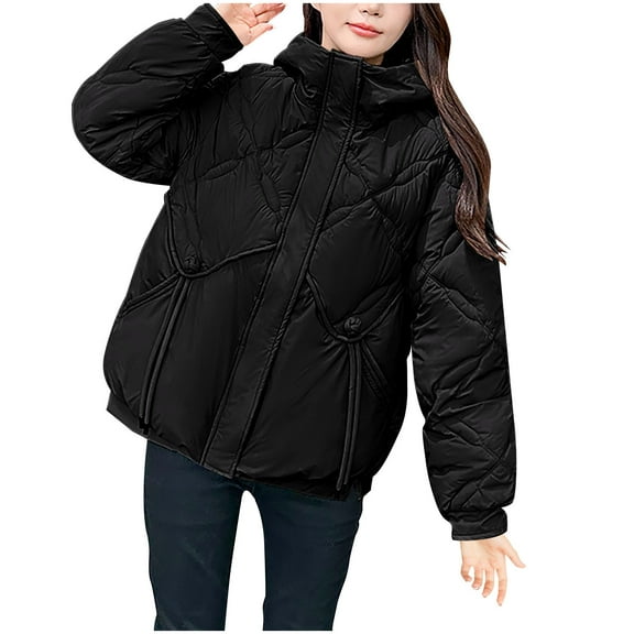 MIUOWANP Fall Jacket Women Dressy Women's New Lightweight And Loose Short Hooded Fashionable Jacket Black XXL