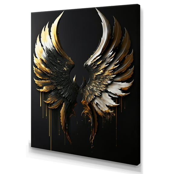 Designart Black Silver And Gold Angel Wings II Canvas Wall Art