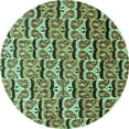 thumbnail image 1 of Ahgly Company Machine Washable Indoor Round Oriental Turquoise Blue Modern Area Rugs, 5' Round, 1 of 4