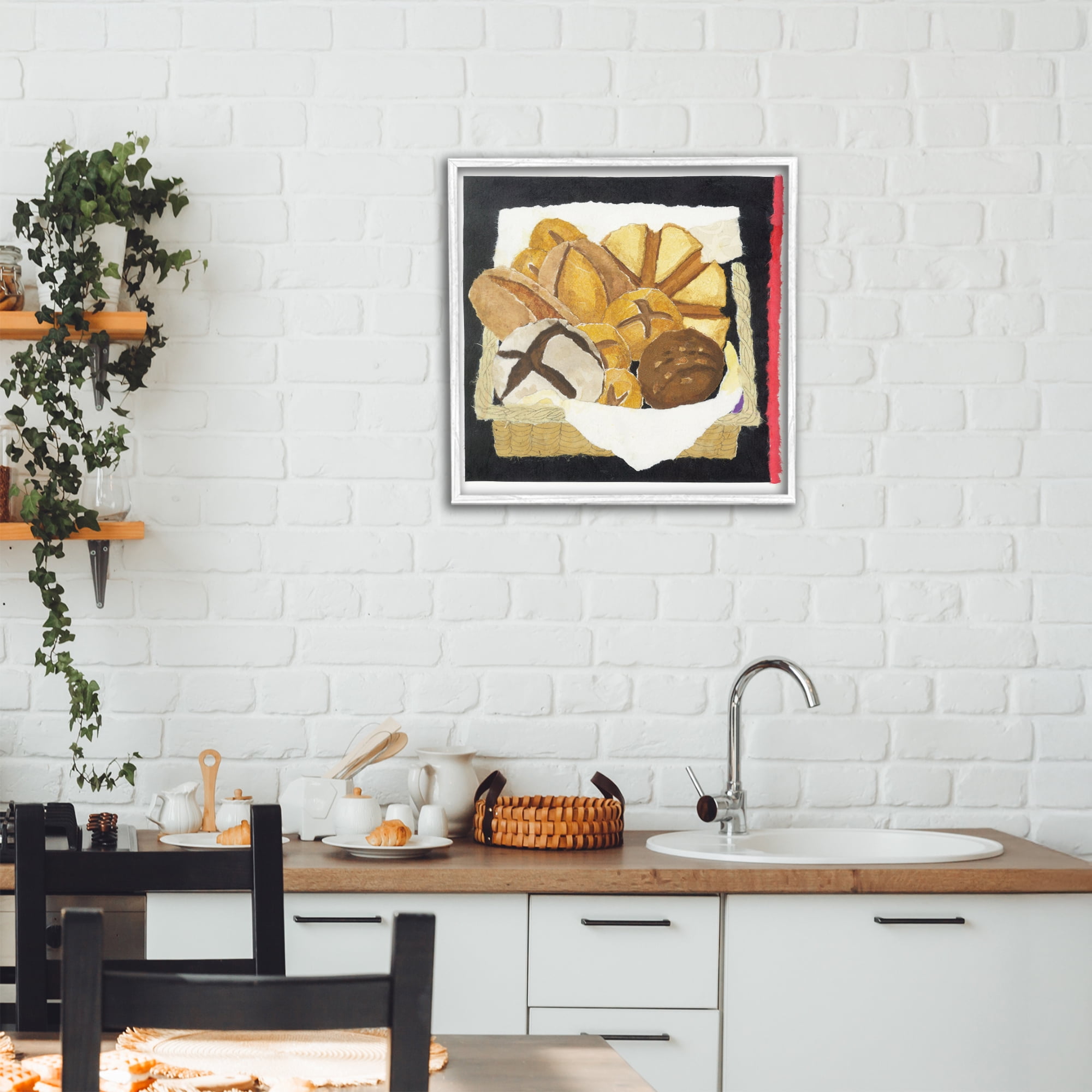 Stupell Industries Bread Box and Stripe White Framed Giclee Art, design by Nancy Overton