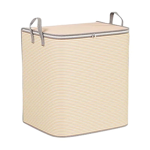 Bolsa Organizadora De Gran Capacidad, Tipo Cesta De Tela a Rayas, Ideal Para Guardar Ropa, Edredones Y Artículos Del Hogar. Cierre De Cremallera Resistente Y Asa Portátil.