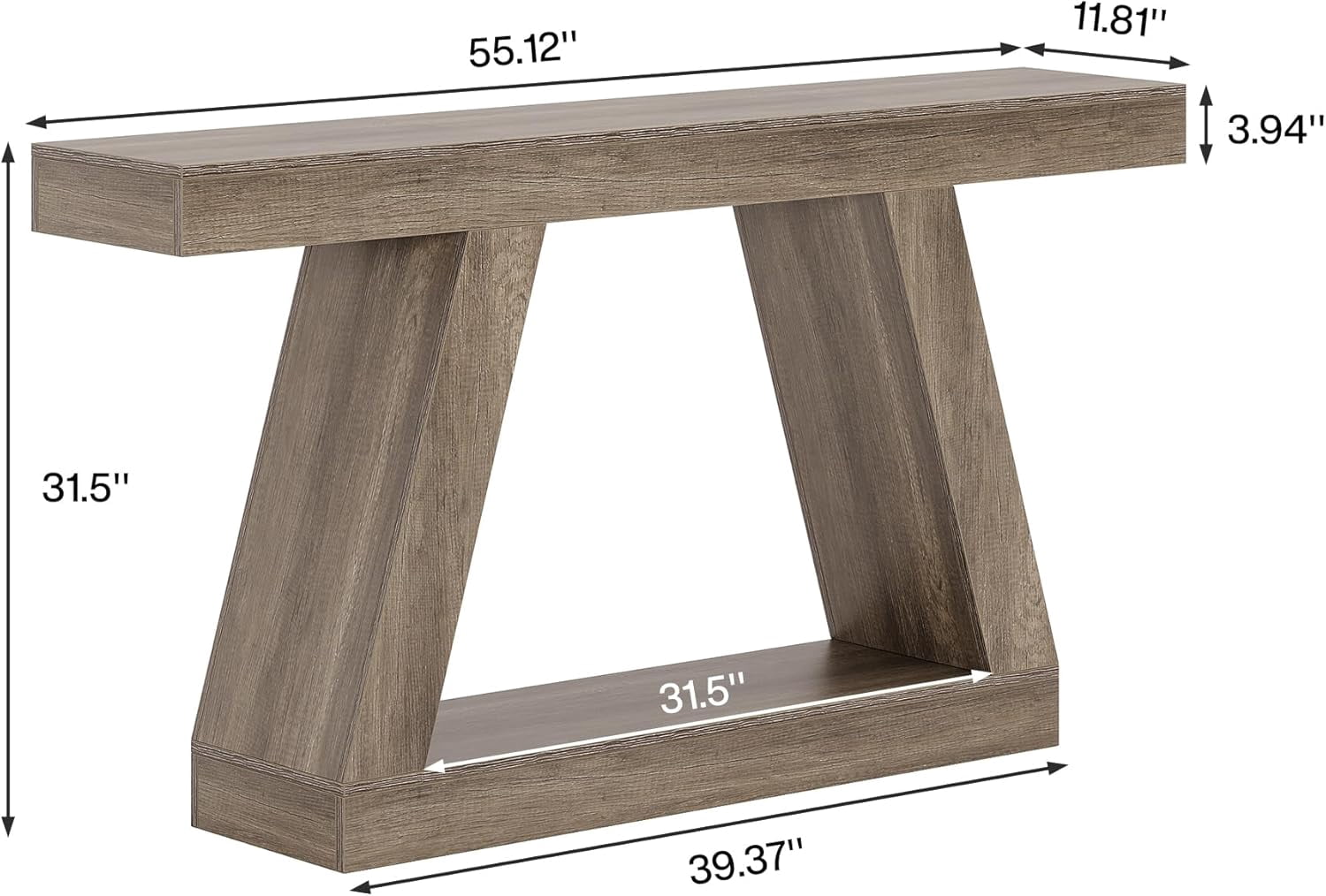 Finmind 55-inch Farmhouse Console Table，2-Tier Wood Entryway Table for Hallway, Gray