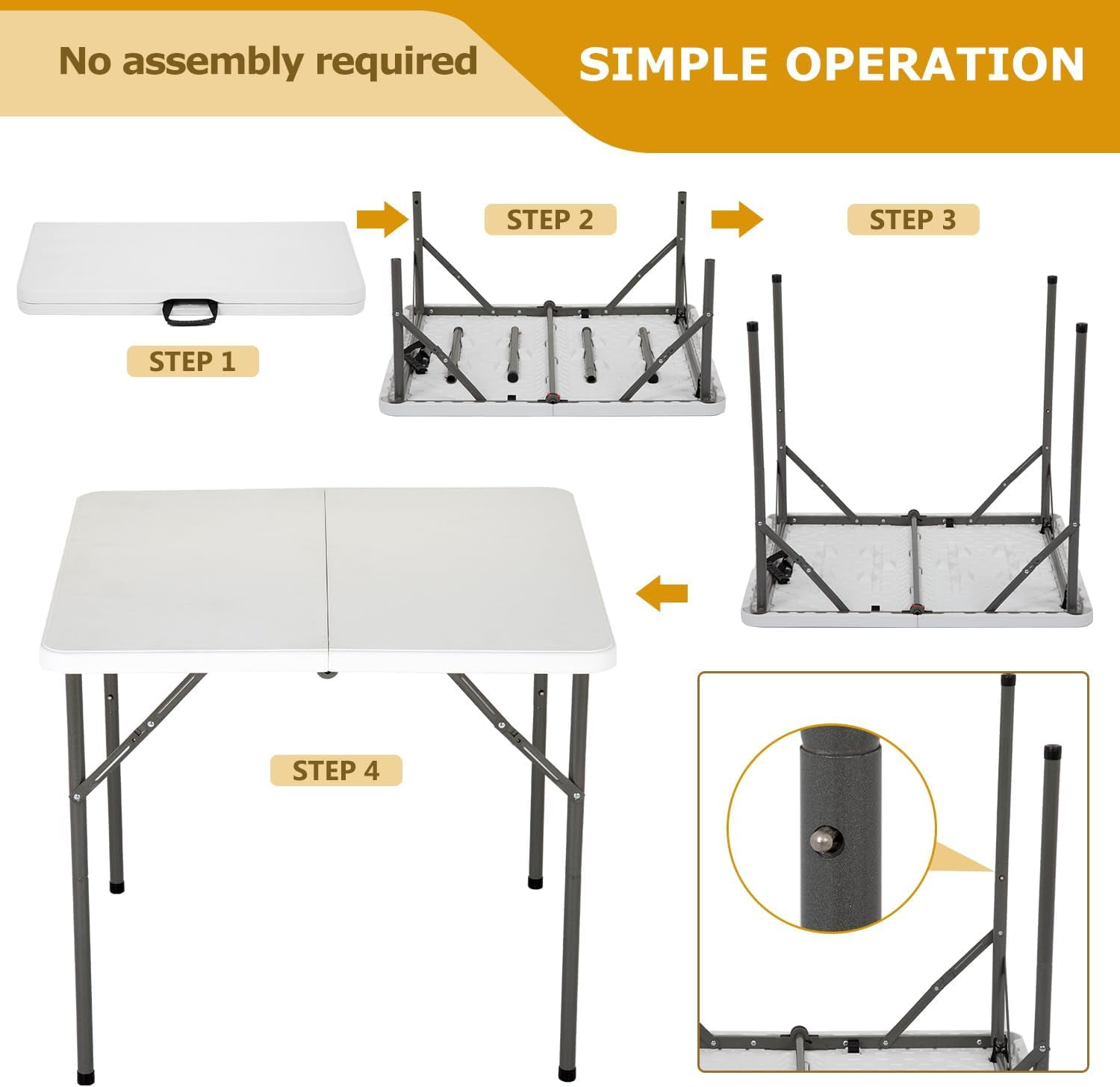 Dkelincs 34" Square Folding Card Table with Handle, Portable Plastic Foldable Table for Dining, Camping, Party, Picnic(White)