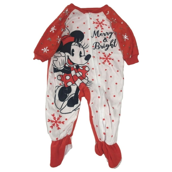 Disney Minnie Mouse Infant Toddler Girls Christmas Holiday Sleeper Pajamas 18M