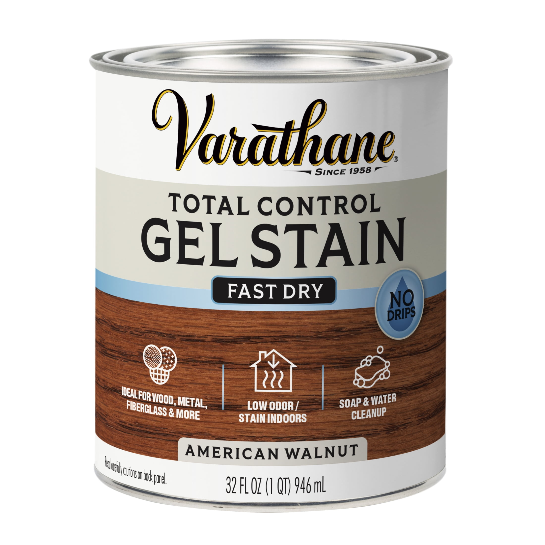 American Walnut, Varathane Total Control Gel Stain Water-Based Wood Stain-396055, Quart