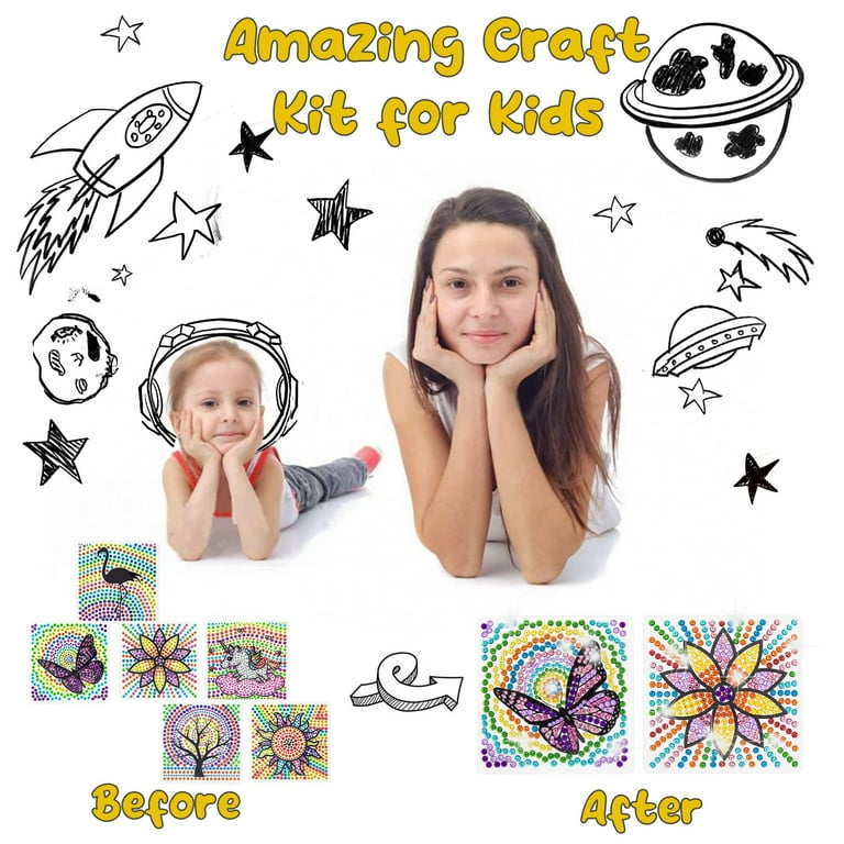Big Gem Art Diamond Painting Kits for Kids with Storage Case, Jewelry, Keychains, Stickers and More - Craft Kit with Unicorn and Mermaid - Arts and