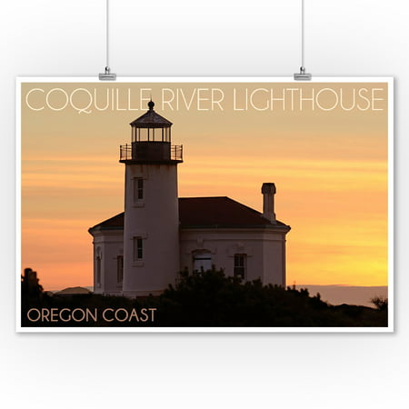 Coquille River Lighthouse Sunset - Oregon Coast - Lantern Press Photography (9x12 Art Print, Wall Decor Travel