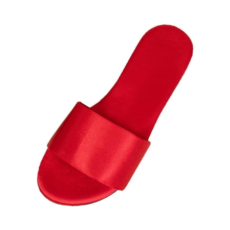 

Sandals Womens Solid Color Red And Black Round Head One Line Belt Flat Slippers Shoes