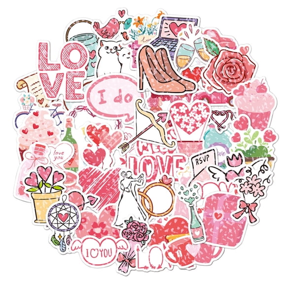 Binwennn Valentine's Day Stickers 100 Water Cup Phone Diy Wedding Decoration Girl Stickers Glow Rings for Picture Month Stickers Teacher Sticker Puffy Stickers for Toddlers Kid Stickers Variety at