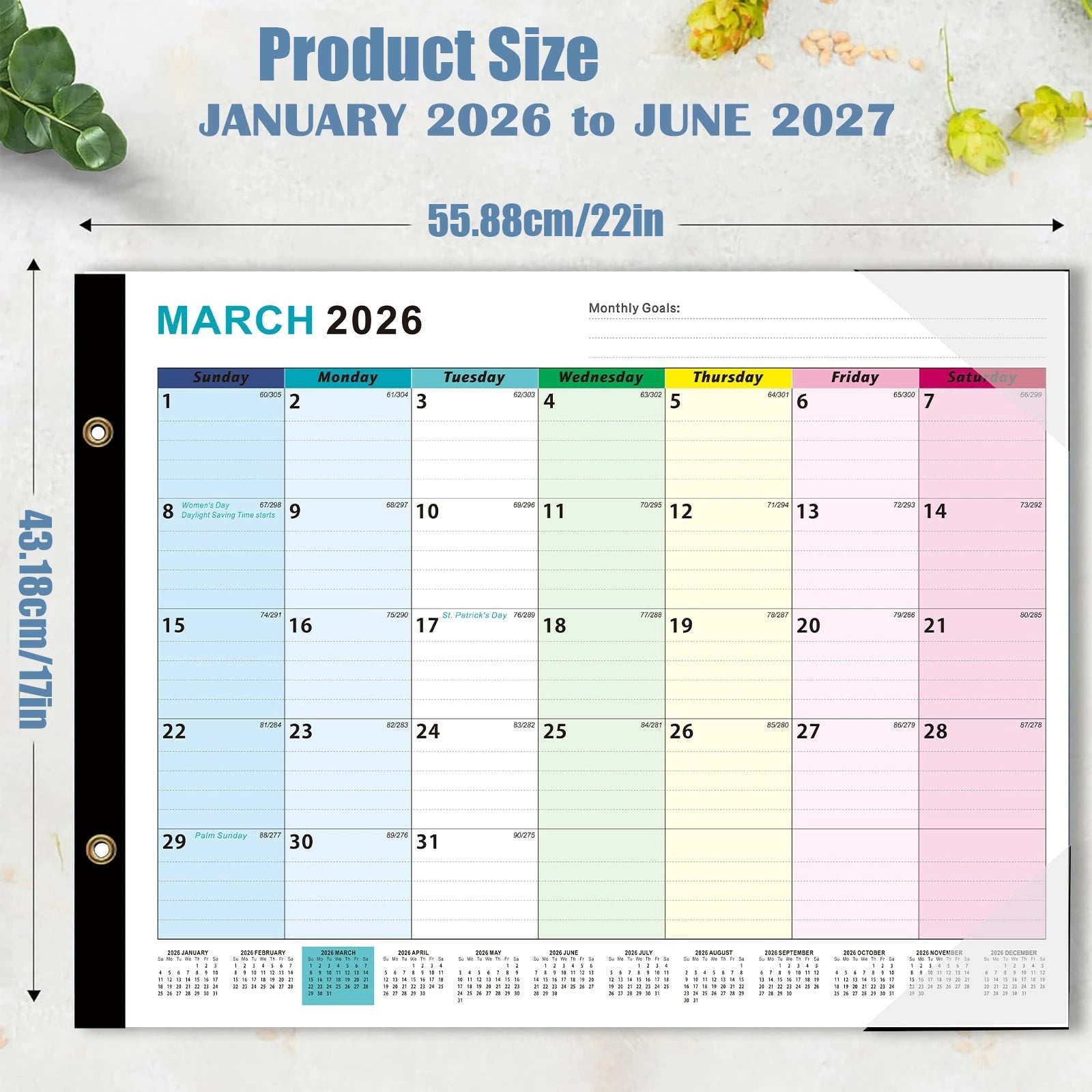 Desk Calendar 2026, Ongmies 2026-2027 Desk Calendar – Large 18-Month Monthly Calendar with Daily Dates, Thick Paper, Corner Protectors, Colorful Design, Wall Calendar 2026