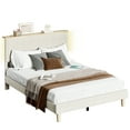 thumbnail image 4 of Bestier Queen Platform Bed with Adjustable Storage Headboard Shelf, LED Corduroy Upholstered Bed Frame, Cream, 4 of 10