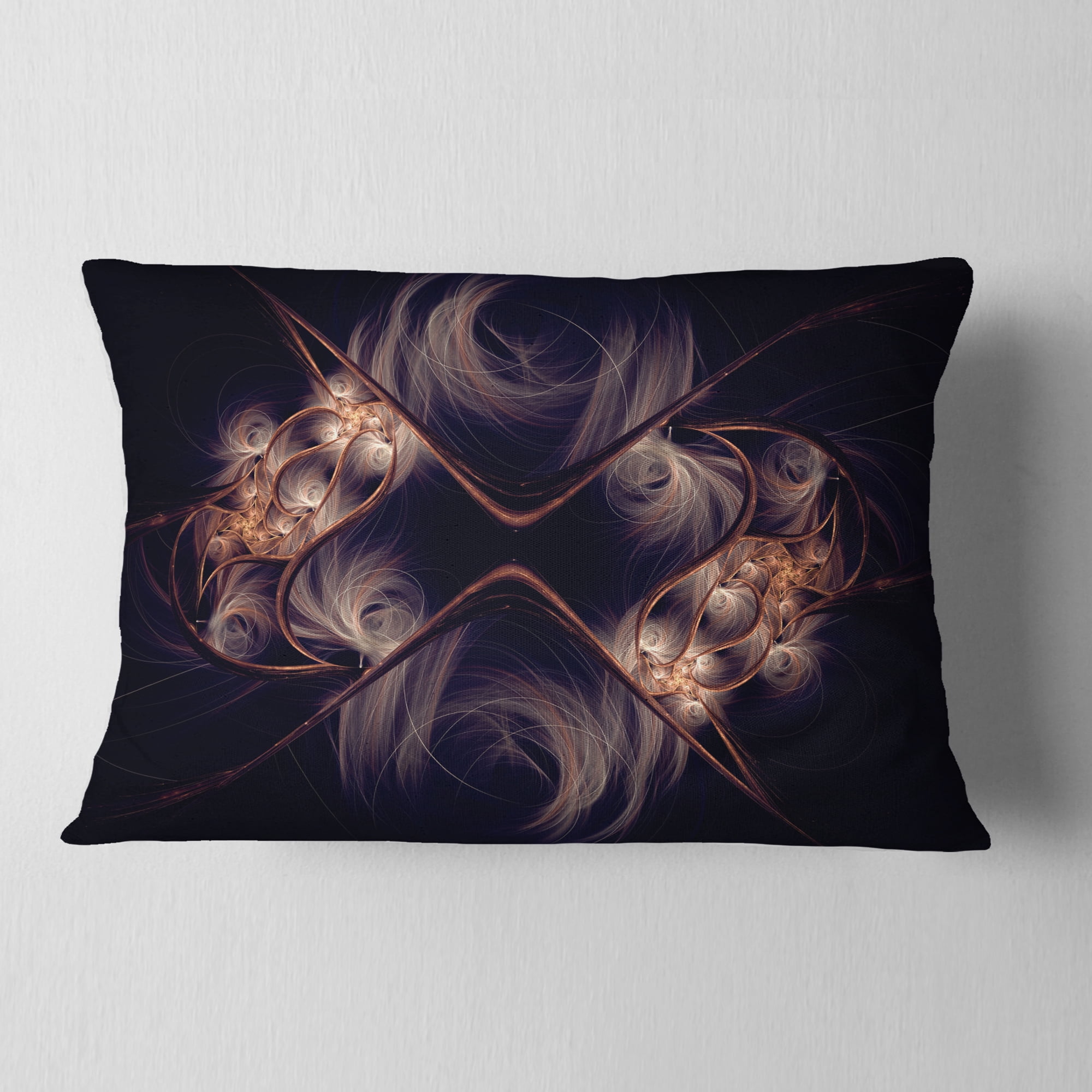 Designart Dark Gold Fractal Flower Pattern - Abstract Throw Pillow - 12x20