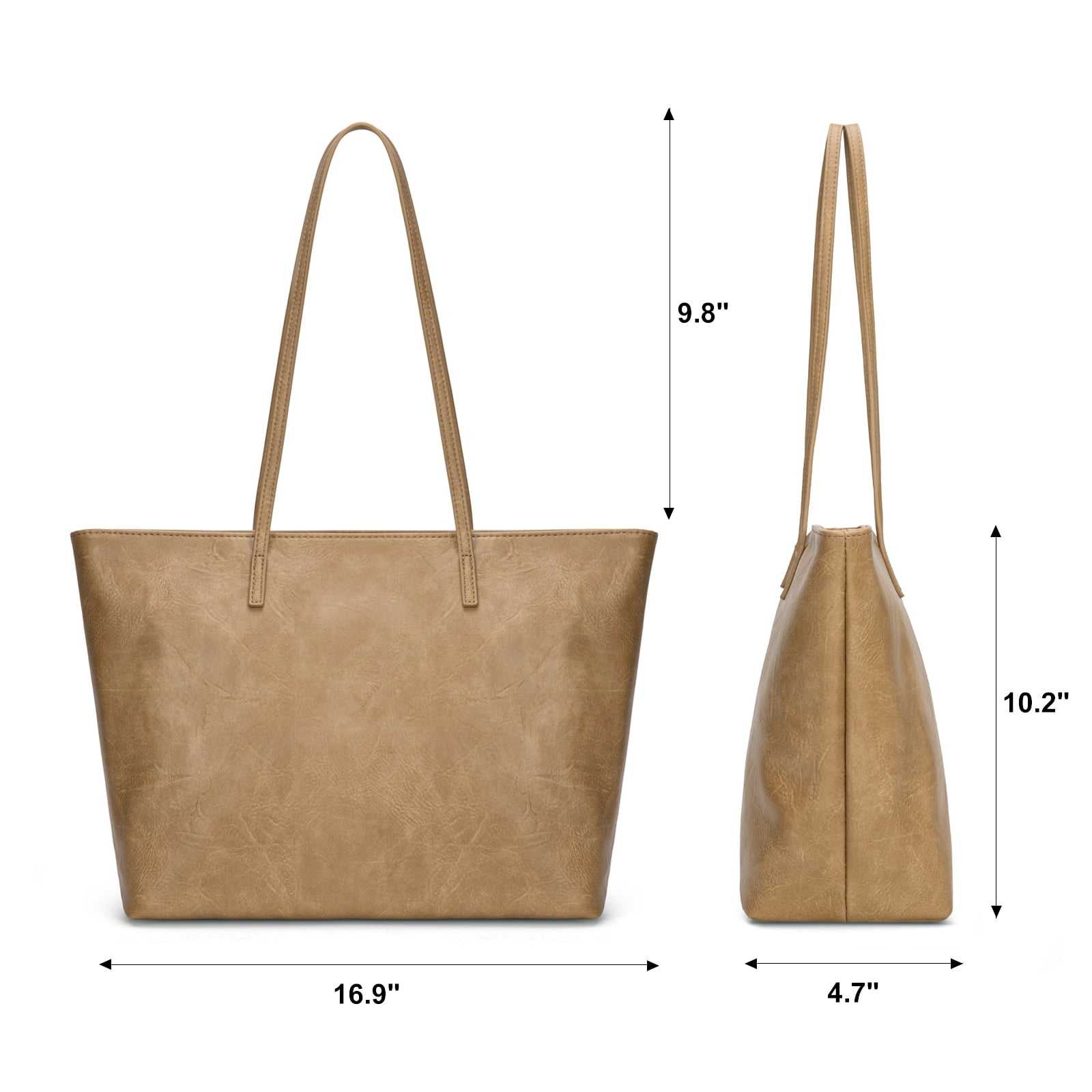 Montana West Tote Bags for Women Purses and Ladies Handbags Medium Size Shoulder Bags with Zipper, Khaki