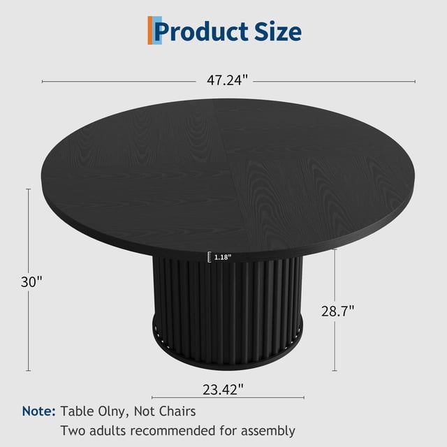 EDTara Industrial Round Dining Table, 47 Inch Black Table for 4-6 People, Sturdy Metal Pedestal Base Ideal for Kitchen or Dining Room (Chairs Not Included)