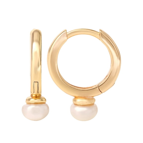 Jessica Simpson Women's Gold Plated Sterling Silver Pearl Hoop Earrings