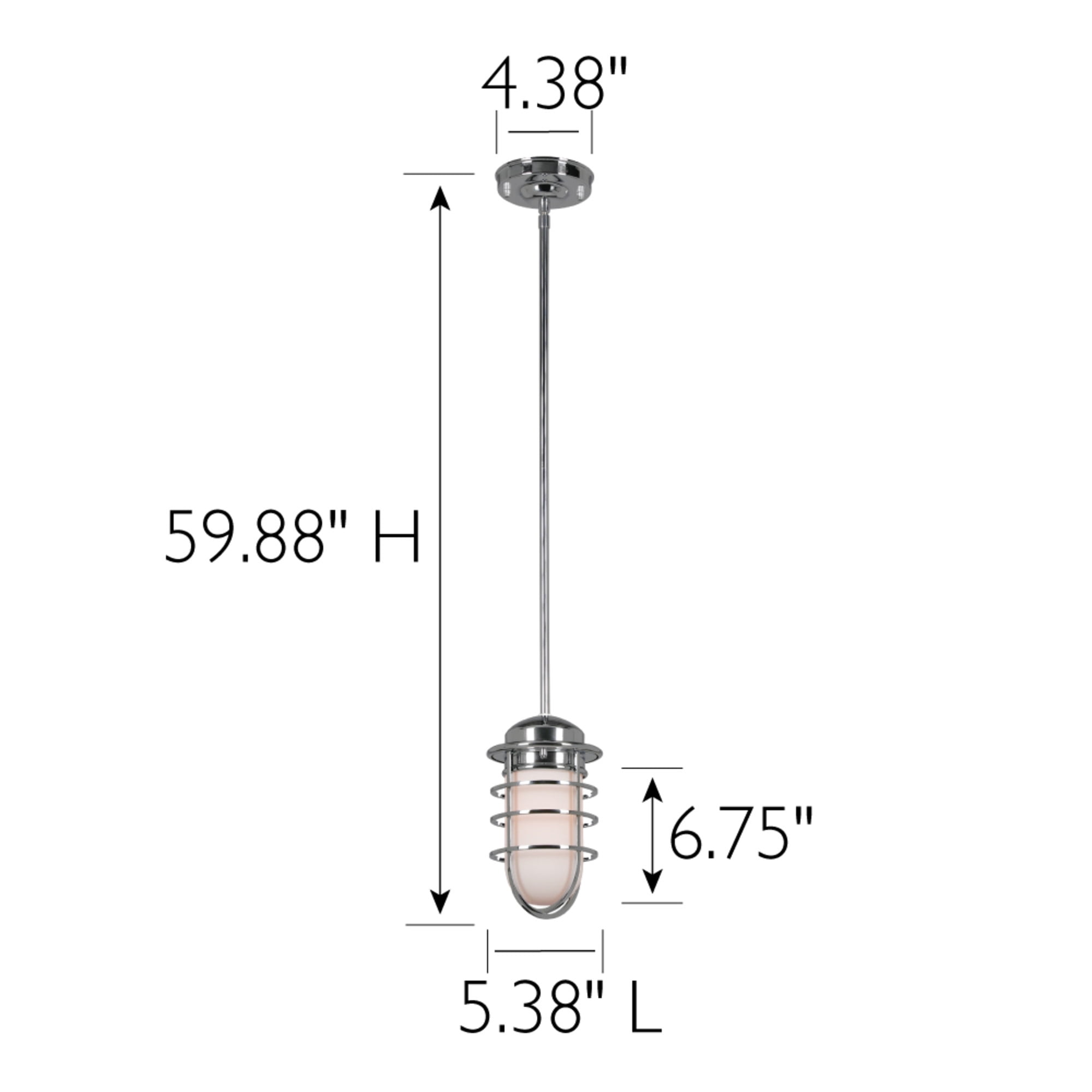 Polished Chrome Seaton 1-Light Dimmable Pendant with Removable Wire Cage and Frosted Glass, Sloped Ceiling Compatible