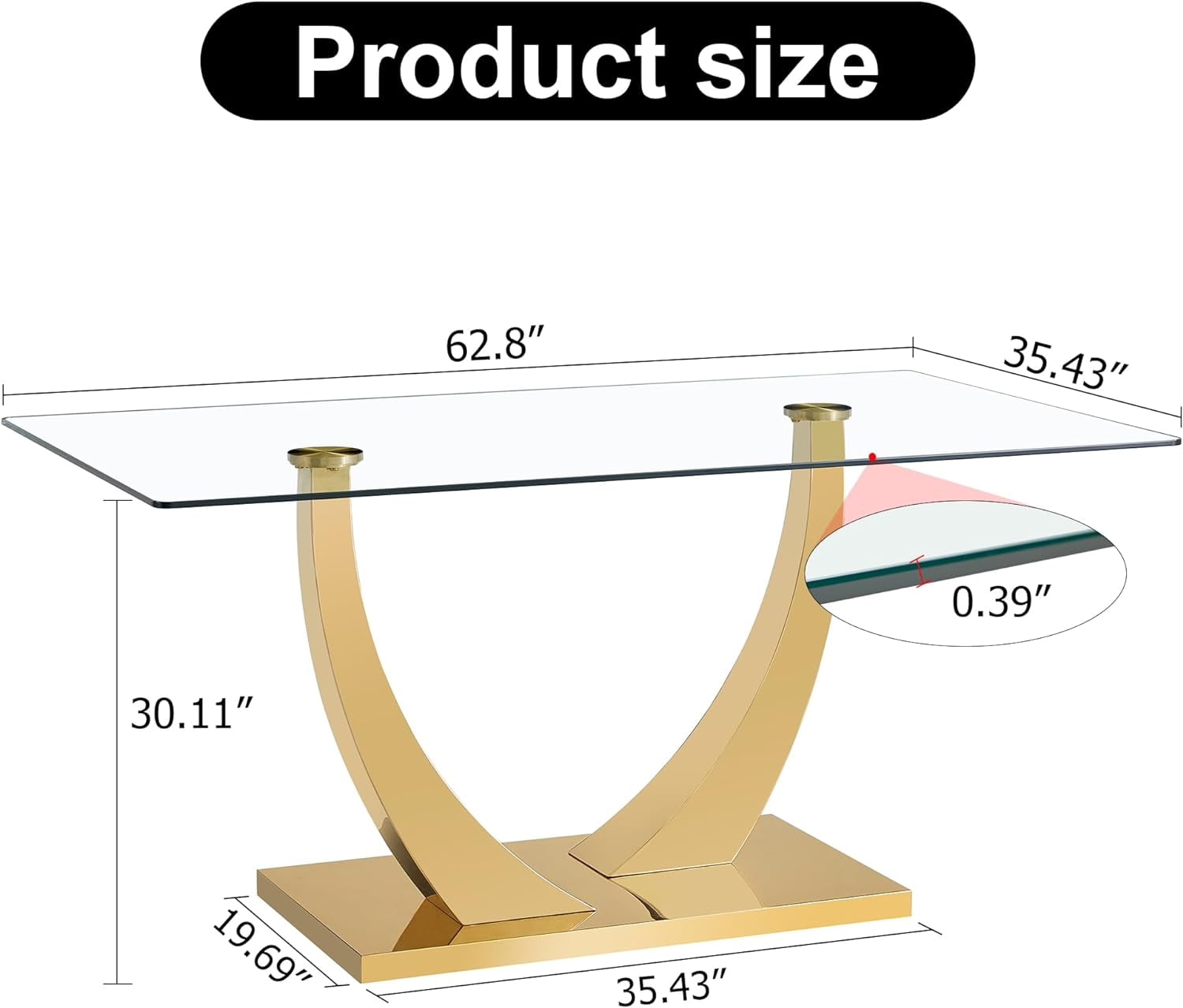 Sumdeal 63" Glass Dining Table for 4-6 people,Modern Dining Room Table for 4, Kitchen Table for 6, Dinner Table with Rectangle Tempered Glass Top and Chrome Golden Base