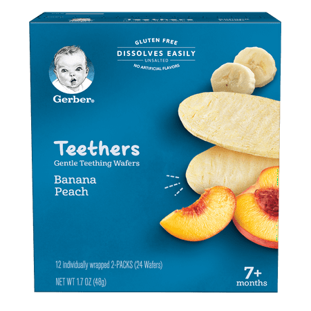 Gerber Teethers, Gentle Teething Wafers, Banana & Peach, 1.7 oz Box, 12 Count (Pack of