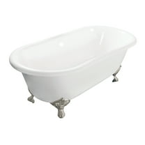 Aqua Eden VCTND603017NB8 60" Cast Iron Oval Double Ended Clawfoot Tub (No Faucet Drillings), White/Brushed Nickel