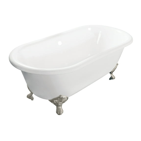 Aqua Eden VCTND603017NB8 60" Cast Iron Oval Double Ended Clawfoot Tub (No Faucet Drillings), White/Brushed Nickel