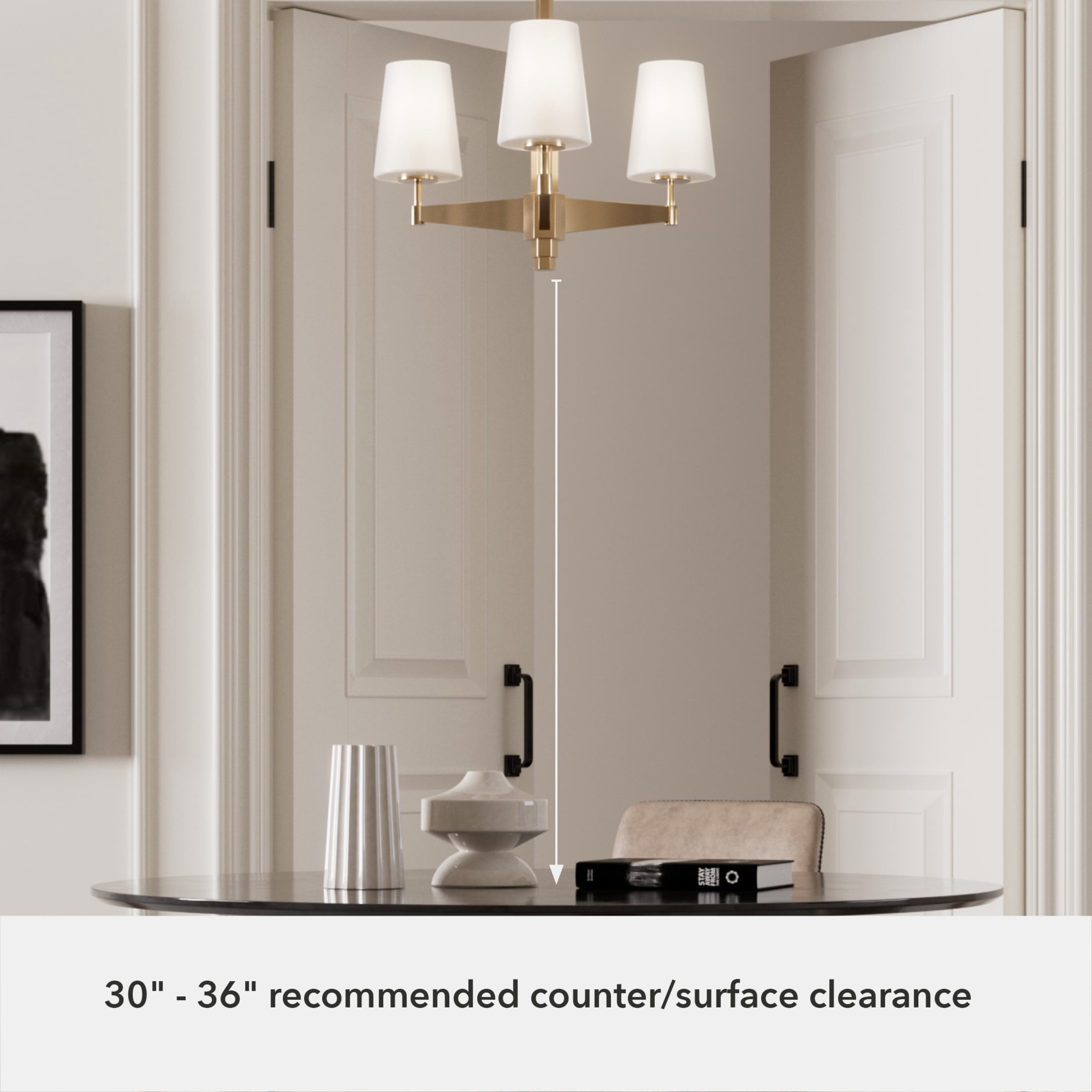 Hunter - Nolita 3-light Alturas Gold, Medium Size Chandelier, Dimmable, Modern Style, Candle Shaped, for Bedrooms, Dining, Living Rooms - 19878