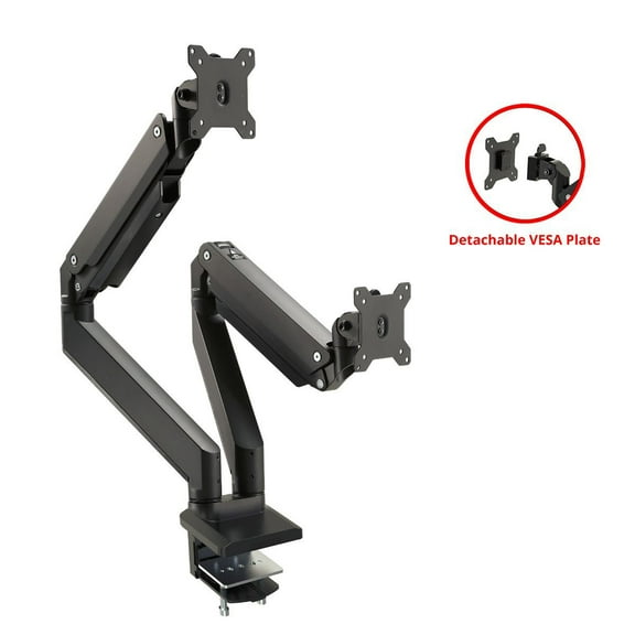 SIIG CE-MT3011-S1 Dual Monitor Aluminum Heavy Duty Premium Aluminum Gas Spring Desk Mount - Black