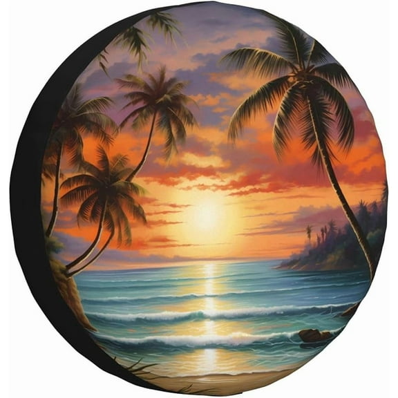 Spare Tire Cover Weatherproof Wheel Cover Fit for Jeep Wrangler Rv SUV Truck Travel Trailer 17" Sunset Beach Palm Tree Tire Cover