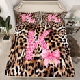 thumbnail image 2 of Homewish Ribbon Monogrammed K Queen Sheet Sets for Girl, Kawaii Princess Style Flat Sheet, Black Pink Cheetah Print Queen Fitted Sheet, Breathable Home Decor, 4 Pieces, 2 of 7