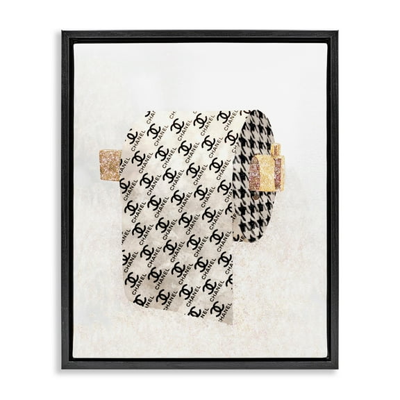 Stupell Industries Fashion Glam Toilet Paper Designer Detailing Jet Black Framed Floating Canvas Wall Art, 16x20, by Ziwei Li